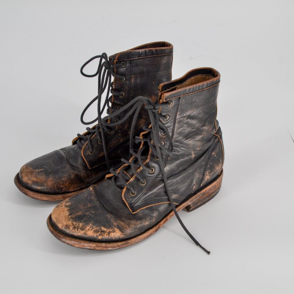 Freebird by Steven Charlie Distressed Leather Combat Boots Lace Up Black Women 8 - Picture 5 of 9